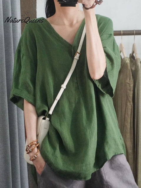 Women's Solid Color Loose Elegant Casual Cotton And Linen Shirt