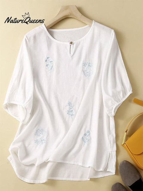 Cotton Linen Solid Color Casual Top