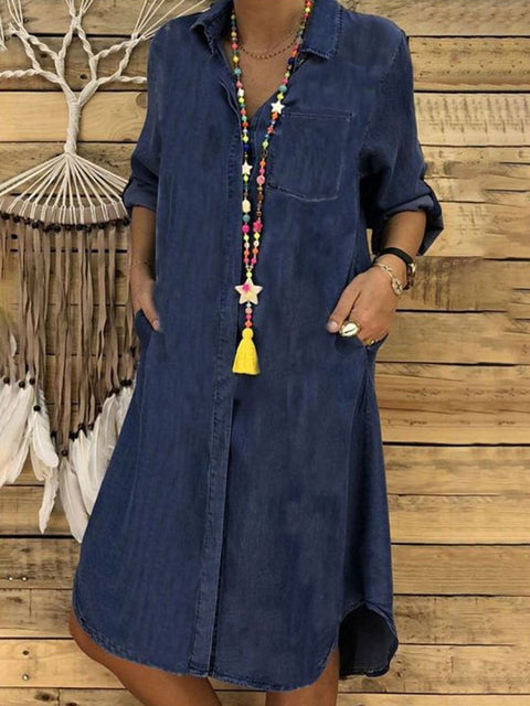 Women's Solid Color Casual Long Sleeve Dress