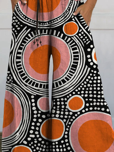 Women's Abstract Geometric Pattern Art Print Casual Wide Leg Pants
