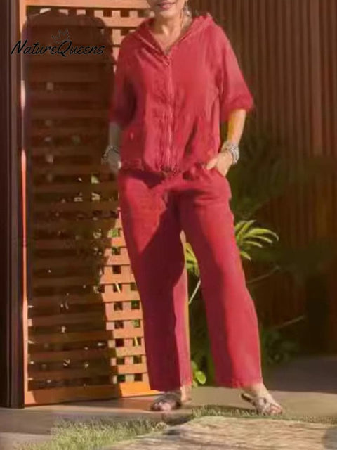 Women's Cotton and Linen Casual Two-Piece Set Outfit