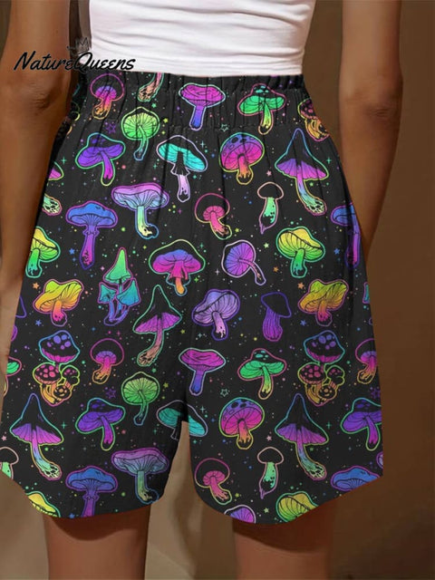 Hallucinatory Style Mushroom Pattern Printed Women's Casual Tiered Palazzo Pants