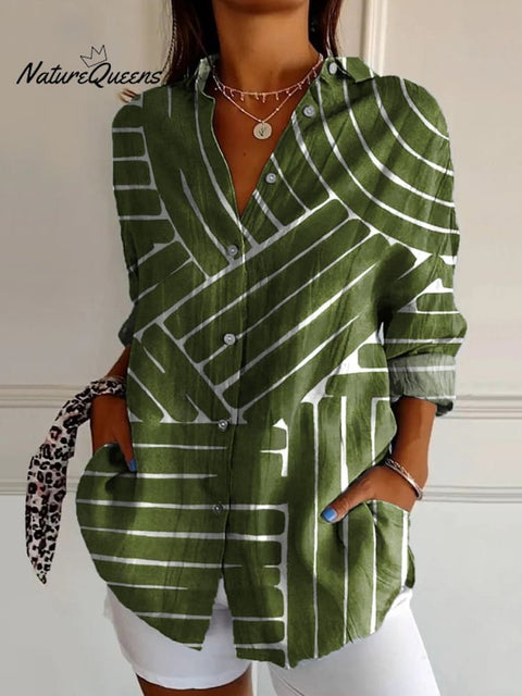 Simple Geometric Pattern Printed Women's Casual Cotton Shirt