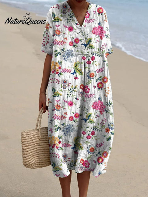 Retro Style Garden Floral Repeat Pattern Printed Women's Flowy Dress