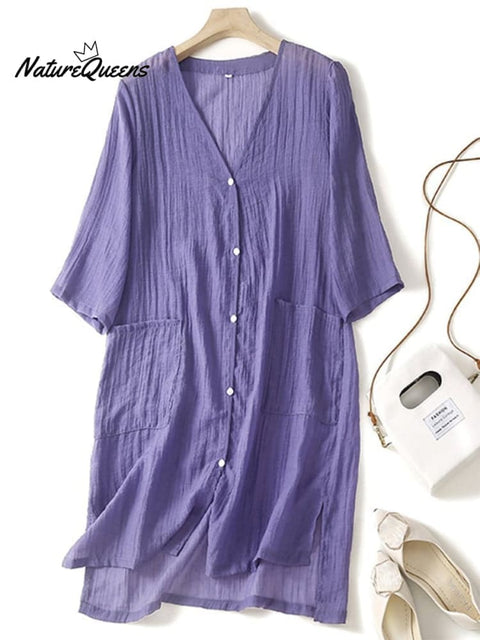 Cotton Linen Loose Drape Dress