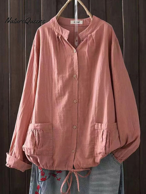 Women's Retro Style Cotton Yarn Solid Color Jacket