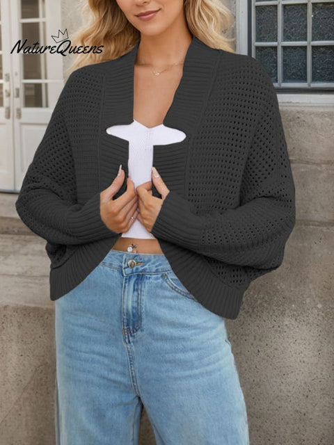 Autumn and Winter V-neck Bat Sleeve Women's Knitted Cardigan