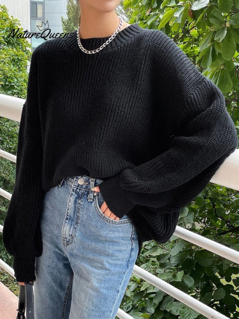 Autumn and Winter Solid Color Versatile Sweater Fashionable Pullover Round Neck Long Sleeve Loose Knitted Top