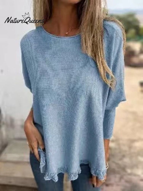 Autumn and Winter Loose Long-sleeved Fungus Lace Top Sweater Base Layer