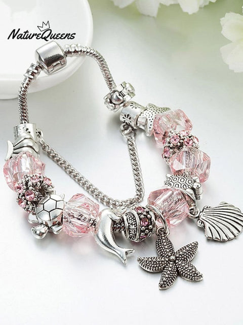 Vacation Style Fashion Turtle Dolphin Starfish Big Hole Beaded Bracelet
