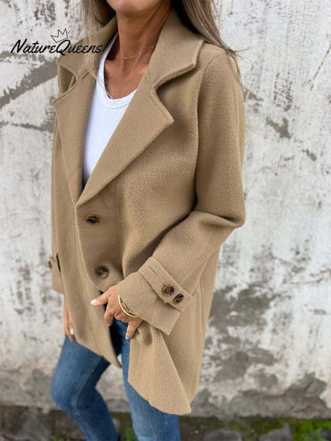 Women's Stylish Casual Long Sleeve Solid Color Woolen Coat