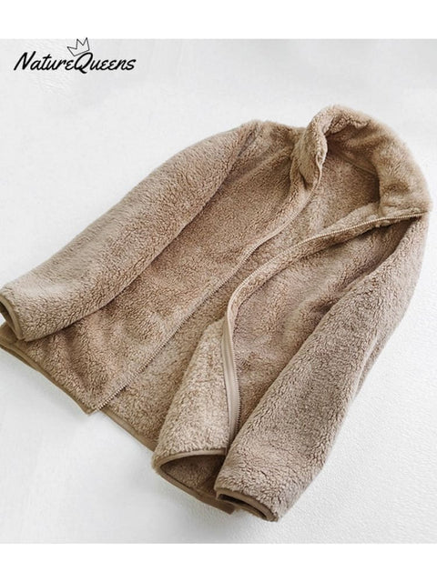 Women's Autumn and Winter Long Velvet Polar Fleece Zipper Jacket Warm Double-Sided Coral Fleece Fleece Jacket