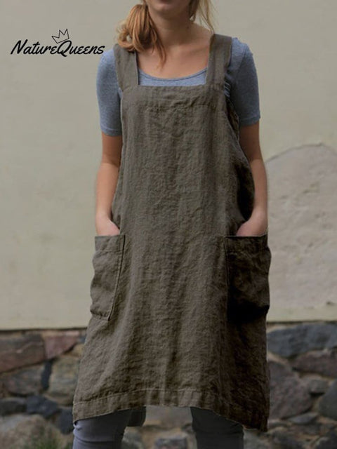 Fashion Loose Linen Long Dress Green / S