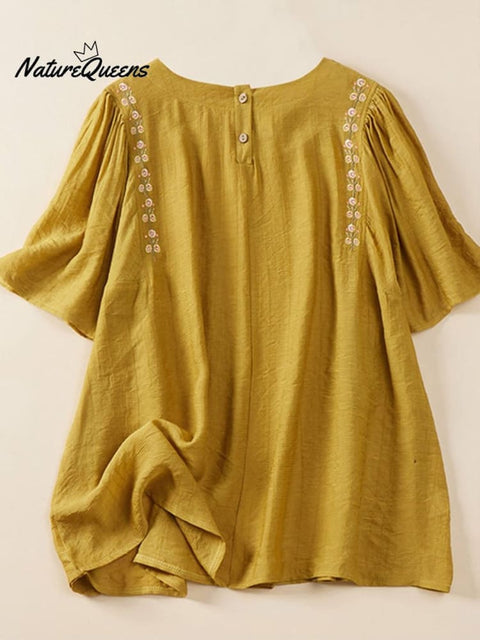 Literary Loose Cotton Linen Short-Sleeved Shirt