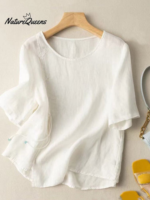 Ethnic Tassel Embroidery Short Sleeve Top