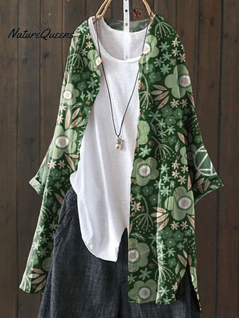 Women's Flower Print Loose Casual Top Jacket