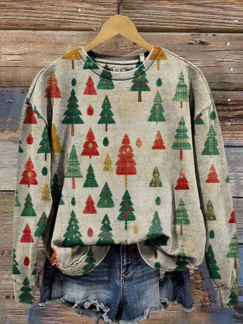 Retro Christmas  Print Casual  Sweatshirt