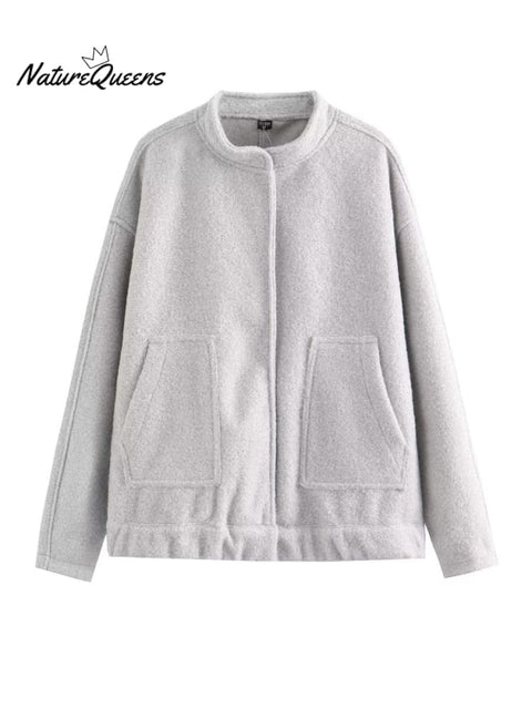 Women's Stylish Casual Long Sleeve Pockets Woolen Jacket Coat