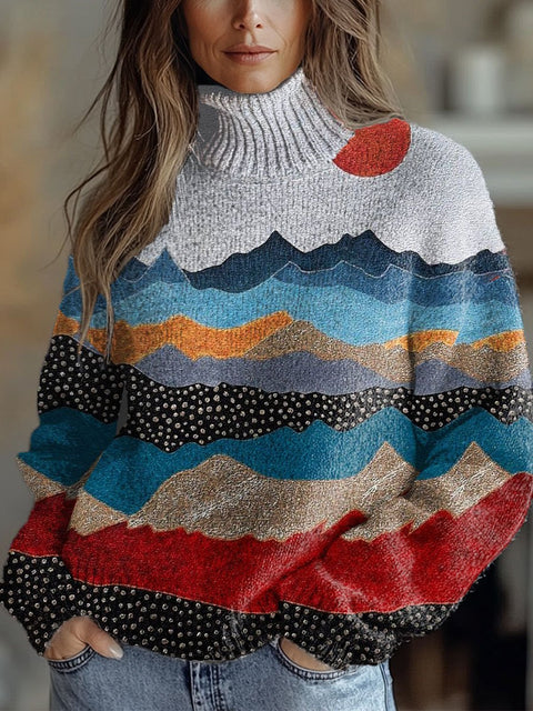 Geometry  Art Print Knit Turtleneck Pullover Sweater
