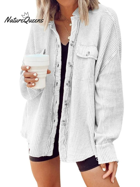 Women's Fall Casual Lapel Neck Patchwork Irregular Shirt Jacket