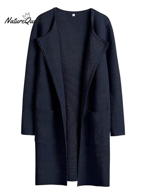 Women's Stylish Casual Fashionable Long Sleeve Solid Color Lapel Woolen Coat