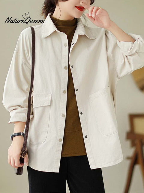 Women's Retro Solid Color Loose Elegant Casual Cotton And Linen Shirt
