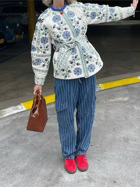 Printed Tie Waist Jacket