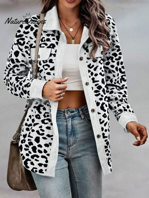 Women's Leopard Print Button Down Long Sleeve Jacket