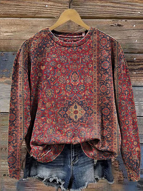 Retro Art Print Casual  Sweatshirt