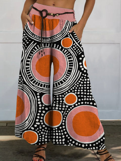 Women's Abstract Geometric Pattern Art Print Casual Wide Leg Pants