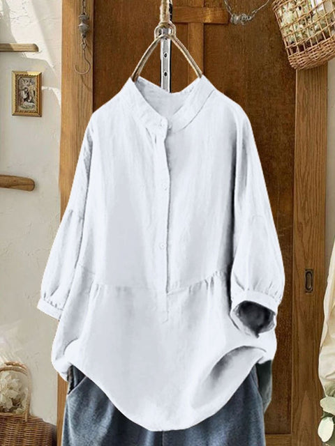 Women's  Solid Color Cotton And Linen Casual Shirt