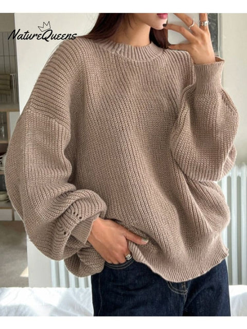Autumn and Winter Solid Color Versatile Sweater Fashionable Pullover Round Neck Long Sleeve Loose Knitted Top