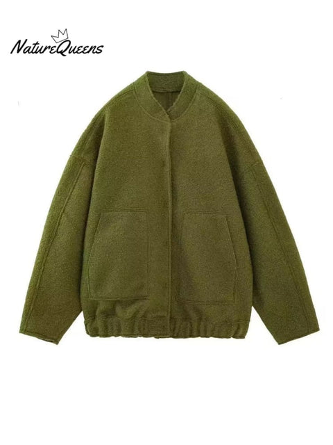 Women's Stylish Casual Long Sleeve Pockets Woolen Jacket Coat