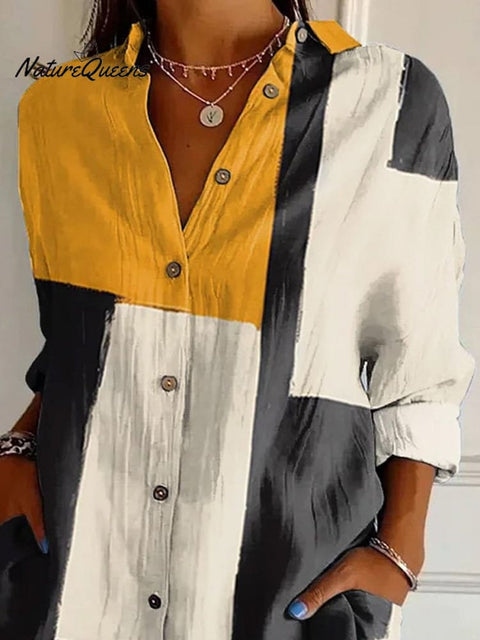Abstract Geometric Art Printed Women's Casual Cotton Shirt