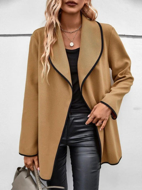 Fashionable and Versatile Long-sleeved Solid Color Casual Woolen Jacket