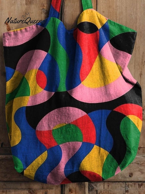 Abstract Geometric Pattern Printed Linen Tote Bag