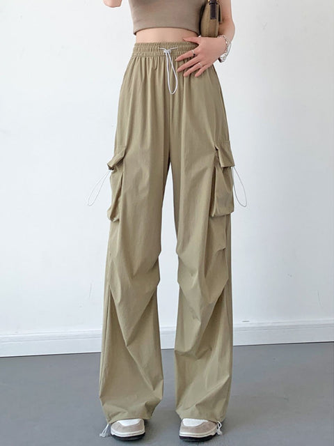 Women's Retro Stylish Casual High Waist Sports Parachute Wide Leg Pants