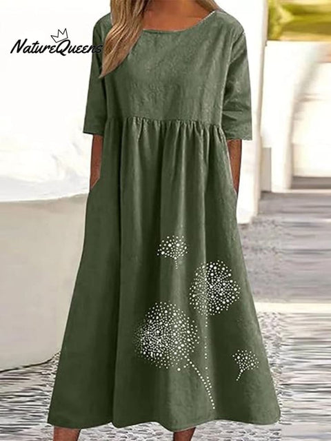 Dandelion Boho Floral Print Loose Flowy Long Dresses