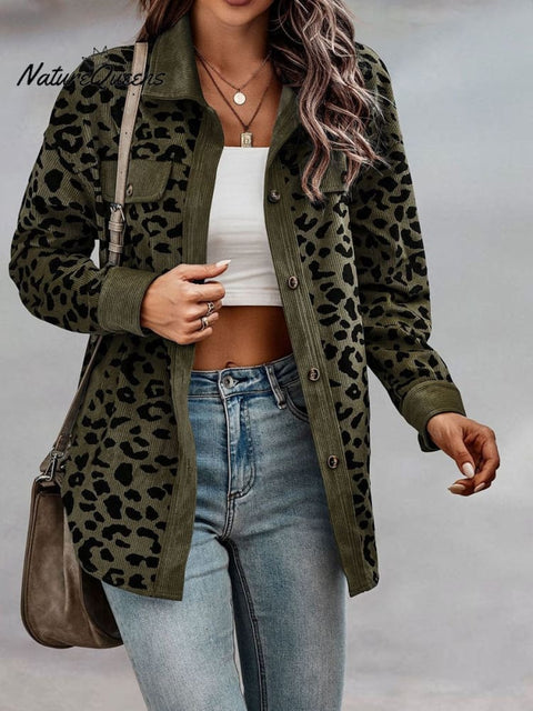 Women's Leopard Print Button Down Long Sleeve Jacket