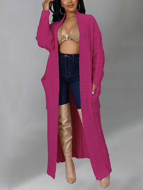 Women's Stylish Casual Long Sleeve Sweater Solid Color Long Cardigan