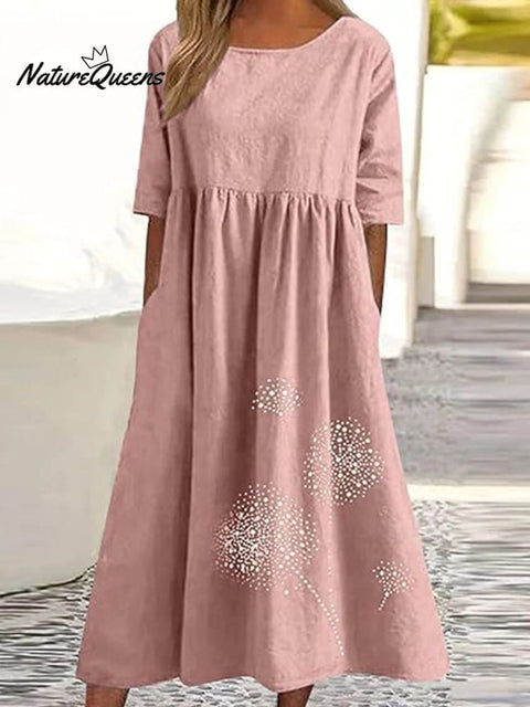 Dandelion Boho Floral Print Loose Flowy Long Dresses