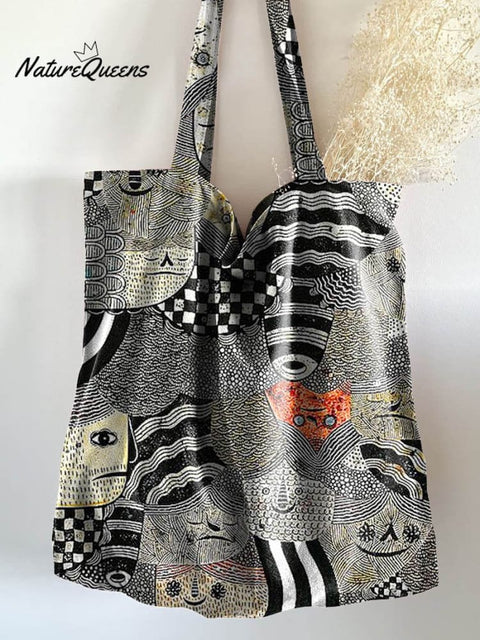 Funny Figure Illustration Pattern Art Print Casual Linen Tote Bag