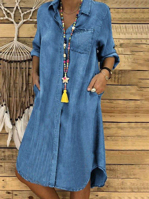 Women's Solid Color Casual Long Sleeve Dress