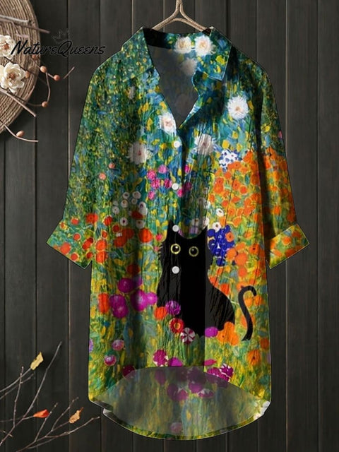 Women's Flower Black Cat Print Casual Sweatshirt