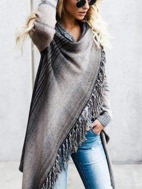 Women's Stylish Casual Long Sleeve Solid Color Loose Slash Cardigan Sweater