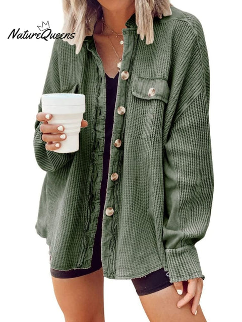 Women's Fall Casual Lapel Neck Patchwork Irregular Shirt Jacket