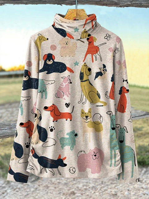 Women's Funny Dog Art  Print Casual 100% Cotton Top