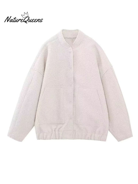 Women's Stylish Casual Long Sleeve Pockets Woolen Jacket Coat