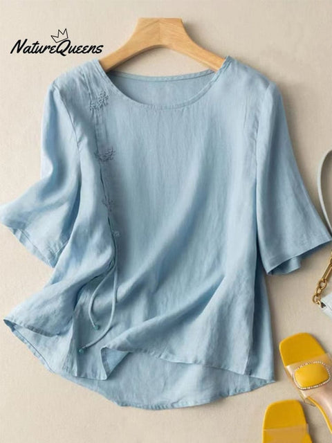 Ethnic Tassel Embroidery Short Sleeve Top