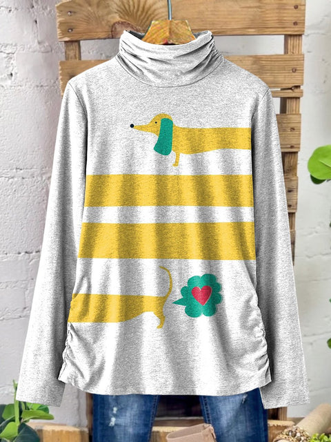 Lovely Dachshund Dog Graphic Printed Women's Casual 100% Cotton Top